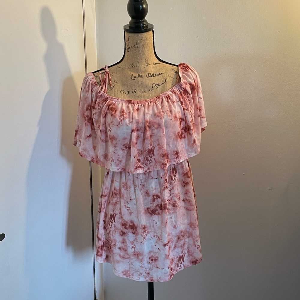 Siren Lily Pink Tie-Dye Off-Shoulder Ruffle Blouse
